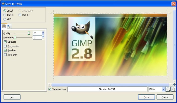 Gimp 2.8 Save for Web